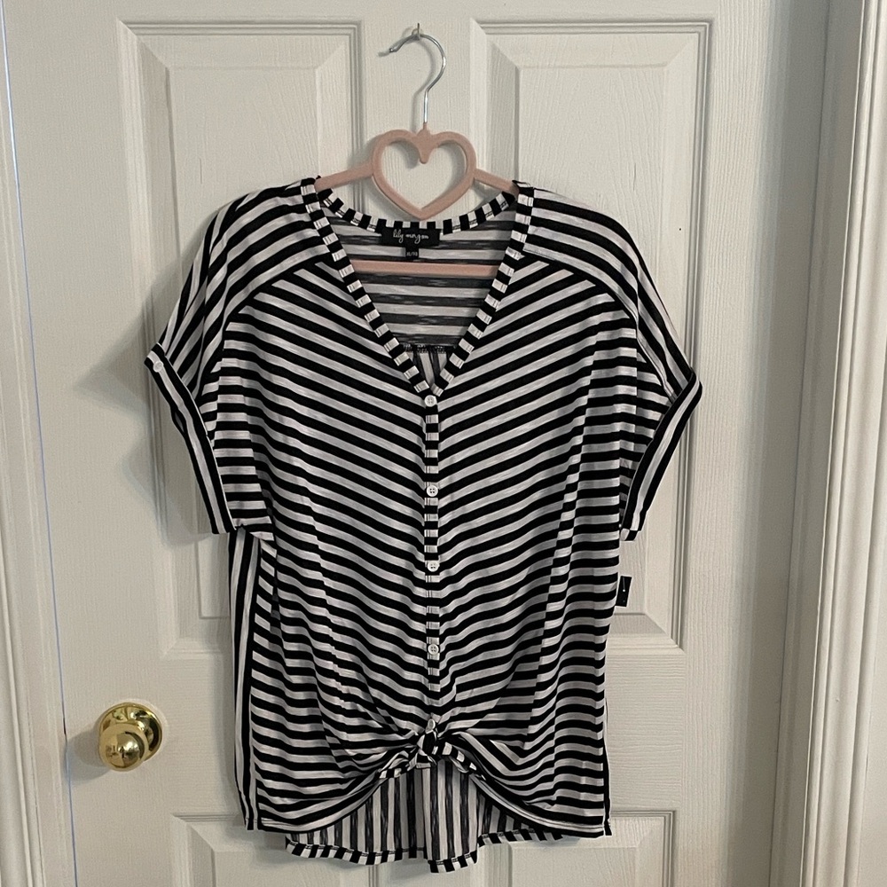 🤍🖤 LILY MORGAN Stripped Button Blouse XL NWOT